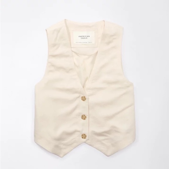 American Eagle Linen-Blend Button Vest Top Beige Size M Style 1383-3500 - Picture 3 of 10